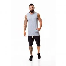 T-SHIRT HOODIE STEREO SANS MANCHES GRIS A CAPUCHE - JOR