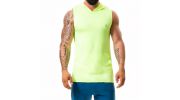 T-SHIRT HOODIE STEREO SANS MANCHES JAUNE FLUO A CAPUCHE - JOR
