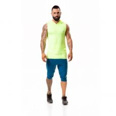 T-SHIRT HOODIE STEREO SANS MANCHES JAUNE FLUO A CAPUCHE - JOR
