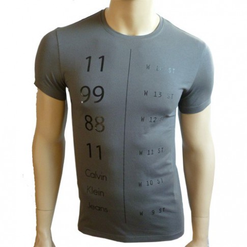 CALVIN KLEIN JEANS T-SHIRT CREW CHIFFRE ANTRACITE
