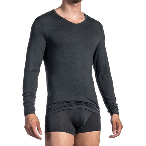 T-SHIRT MANCHES LONGUES MODAL  GRIS ANTHRACITE PEARL1681 ALPINEPANTS - OLAF BENZ