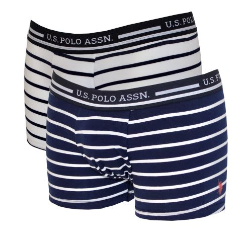 PACK 2 BOXERS BASICS MARINIERE NAVY ET BLANC USPA LOW RISE - US POLO