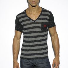 T-SHIRT STRIPES NOIR COL V EN VISCOSE TS189 - ES COLLECTION