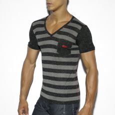 T-SHIRT STRIPES NOIR COL V EN VISCOSE TS189 - ES COLLECTION