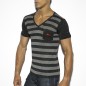 T-SHIRT STRIPES NOIR COL V EN VISCOSE TS189 - ES COLLECTION