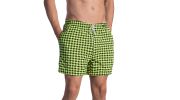 SHORT DE BAIN A DAMIER NOIR ET JAUNE FLUO BLU1660 - OLAF BENZ