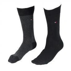 TOMMY - CHAUSSETTE PACK 2 PAIRES NOIR GRISE PETITES RAYURES