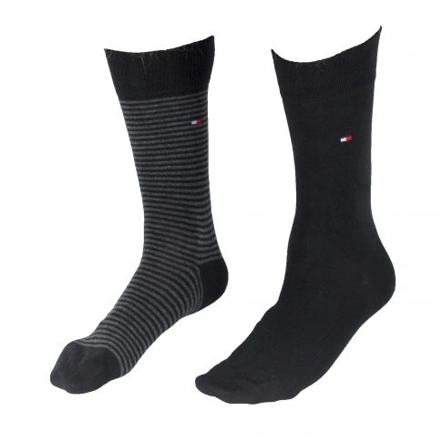 CHAUSSETTE PACK 2 PAIRES NOIR GRISE PETITES RAYURES - TOMMY