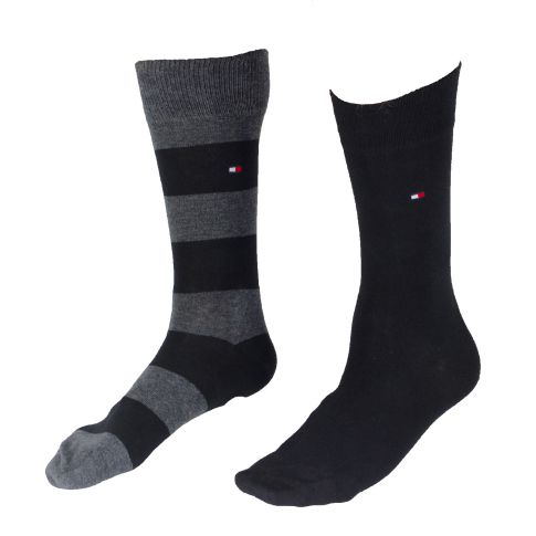 TOMMY - CHAUSSETTE PACK 2 PAIRES NOIR GRISE GROSSES RAYURES