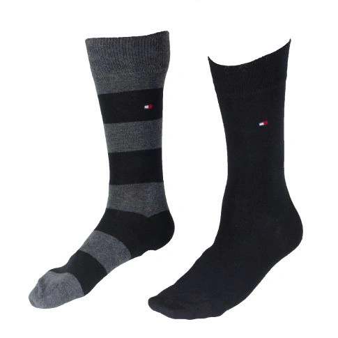 CHAUSSETTE PACK 2 PAIRES NOIR GRISE GROSSES RAYURES - TOMMY