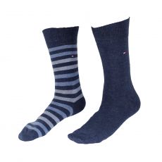 CHAUSSETTE PACK 2 PAIRES BLEU JEANS UNIES ET BLEU A  RAYURES - TOMMY