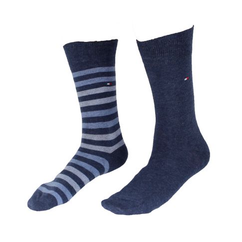 CHAUSSETTE PACK 2 PAIRES BLEU JEANS UNIES ET BLEU A  RAYURES - TOMMY