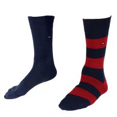 CHAUSSETTE PACK 2 PAIRES NAVY ET  ROUGE GROSSES RAYURES - TOMMY