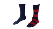 CHAUSSETTE PACK 2 PAIRES NAVY ET  ROUGE GROSSES RAYURES - TOMMY