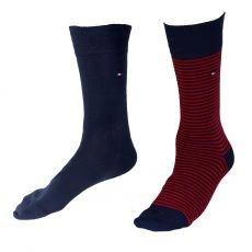 CHAUSSETTE PACK 2 PAIRES NAVY / ROUGES PETITES RAYURES - TOMMY