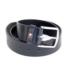 CEINTURE DENTON EN CUIR  DE VACHETTE  NAVY  - TOMMY HILFIGER