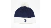 BONNET MARINE EN LAINE AVEC POMPON BLANC  - US POLO ASSN