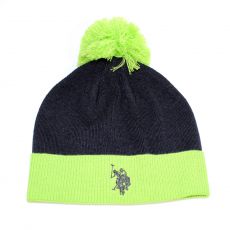 BONNET MARINE EN LAINE AVEC POMPON VERT  - US POLO ASSN