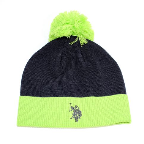 BONNET MARINE EN LAINE AVEC POMPON VERT - US POLO ASSN BONNET MARINE EN LAINE AVEC POMPON VERT - US POLO ASSN