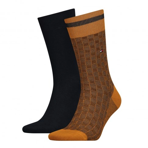 LOT DE 2 CHAUSSETTES BASKET KNIT SOCK UNIS ET A MOTIF NOIR ET MARRON - TOMMY