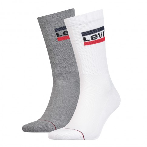 PACK DE 2 PAIRES DE CHAUSSETTES HAUTES REGULAR CUT GRISES ET BLANCHES LOGO LEVIS - LEVIS