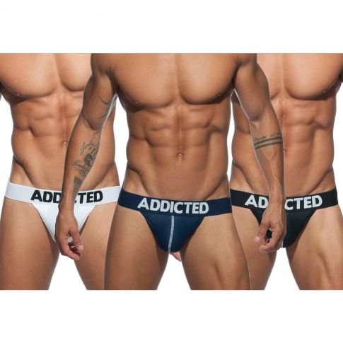 PACK DE 3 STRINGS MESH THONG PUSH UP BLANC/MARINE/NOIR AD732P - ADDICTED