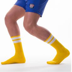 CHAUSSETTES HAUTES GYM JAUNE ET BLANCHE - BARCODE