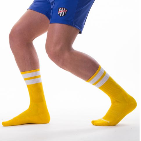 CHAUSSETTES HAUTES GYM JAUNE ET BLANCHE - BARCODE