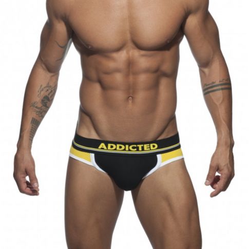 JOCK STRAP PUSH UP SPORT NOIR ET JAUNE AD744 - ADDICTED