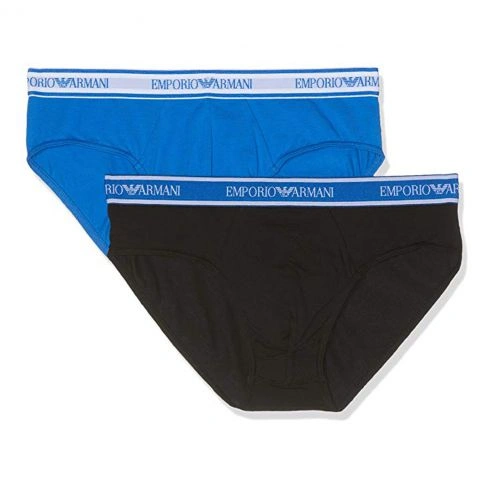 PACK DE 2 SLIPS STRETCH NOIR/BLEU  - EMPORIO ARMANI