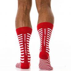 PAIRE DE CHAUSSETTES HAUTES  STRIPED ROUGES - MODUS VIVENDI