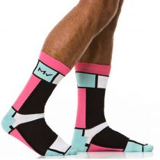 PAIRE DE CHAUSSETTES HAUTES MONDRIAN NOIR/BLANC/ROSE/VERT  - MODUS VIVENDI