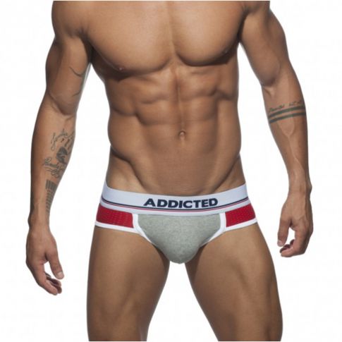 JOCK STRAP PUSH UP SPORT GRIS ET ROUGE AD744 - ADDICTED