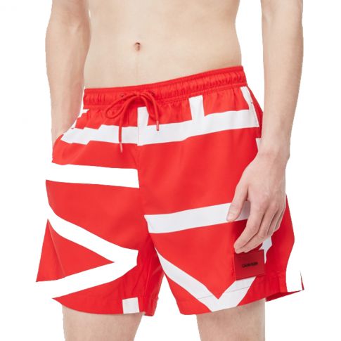 SHORT DE BAIN MEDIUM DRAWSTRING ABSTRACT IMPERIAL ROUGE M00274  - CALVIN KLEIN 