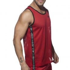 DEBARDEUR PRINTED TAPE TANKTOP EN MESH ROUGE AD767 - ADDICTED