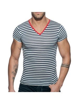 T-SHIRT COL V SAILOR ROUGE AD588 - ADDICTED