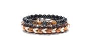 LOT DE 2 BRACELETS PIERRE+TRESSE NOIR/MARRON - MENGENERATION