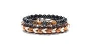 LOT DE 2 BRACELETS PIERRE+TRESSE NOIR/MARRON - MENGENERATION