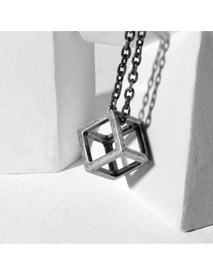 COLLIER PENDENTIF CUBIQUE GRIS - MENGENERATION