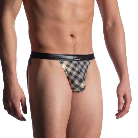 SLIP TANGA  DAMIER OR/NOIR M902 - MANSTORE