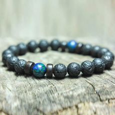 BRACELET EN PIERRE LAVE NOIR/MARRON/BLEU - MENGENERATION