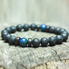 BRACELET EN PIERRE LAVE NOIR/MARRON/BLEU - MENGENERATION
