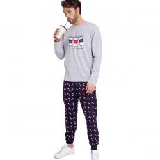 PYJAMA MANCHES LONGUES + PANTALON BREAK MARINE/GRIS 54786 - ADMAS
