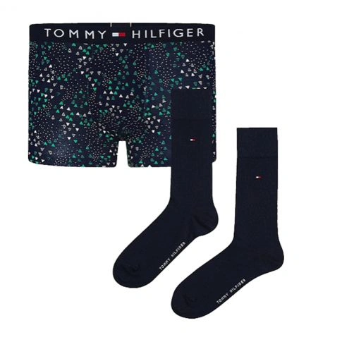COFFRET CADEAU CHAUSSETTES + BOXER MARINE M01966 - TOMMY HILFIGER