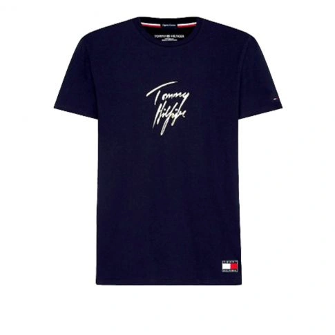 T-SHIRT COL ROND LOGO TOMMY HILFIGER MARINE M01787  - TOMMY HILFIGER