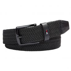 CEINTURE DENTON ELASTIC BELT BOUCLE ARDILLON ASPECT TRÉSSÉ NOIR  - TOMMY HILFIGER