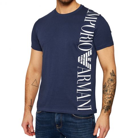T-SHIRT BANDE LOGO COL ROND MARINE - EMPORIO ARMANI