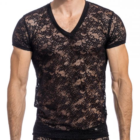 T-SHIRT COL V ESTEVE NOIR - L'HOMME INVISIBLE