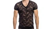 T-SHIRT COL V ESTEVE NOIR - L'HOMME INVISIBLE