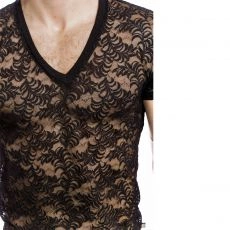 T-SHIRT COL V ESTEVE NOIR - L'HOMME INVISIBLE